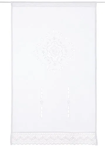Home Fashion 023/715-0105 100X0060CM Fensterbehang Leinenstruktur Bestickt, Stoff, Weiß, 100 x 60 cm