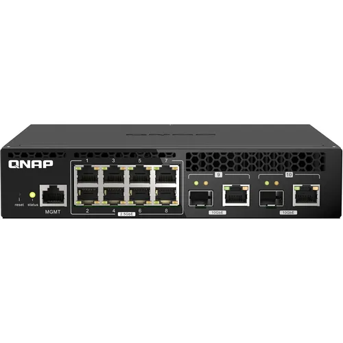 QNAP QSW-M2108R-2C - Managed Switch mit 8 x 2.5GBase-T und 2 x 10G SFP+, halbbreites Design für effiziente Raumnutzung im Rack