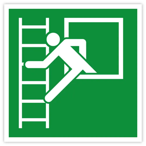 Aufkleber Rettungszeichen „Notausstieg mit Fluchtleiter“ Symbol Folie nach ISO 7010 Grün (E016) | 20x20 cm Made in Germany