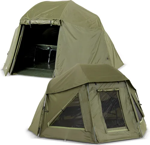 Lucx® Schirmzelt + Überwurf Shelter für Karpfenangeln - Zelt für Angler mit herausnehmbarer Bodenplane, Moskitonetz und 10000er Wassersäule. Ideal für Outdoor-Abenteuer und komfortables Angeln.