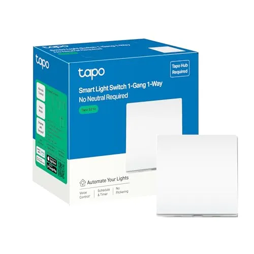 Tapo Smart-Lichtschalter 1-Gang - Intelligenter Lichtschalter mit Fernbedienung und Sprachsteuerung, kein Neutralleiter erforderlich, ideal für einfache Installation und Smart-Home Integration.