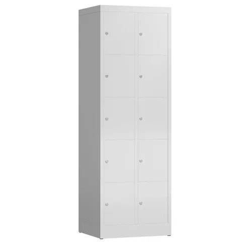 Schließfachschrank Fächerschrank 10 Fächer 180x60x50cm lichtgrau X-520520 - Robuster Schließfachschrank mit 10 Fächern für vielseitige Einsatzmöglichkeiten in Umkleiden und Pausenräumen. Pflegeleichte Stahlkonstruktion, komplett verschweißt und ohne Montageaufwand.