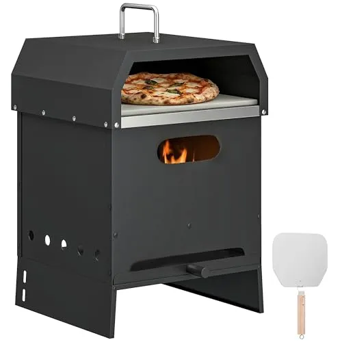 Outsunny 3-in-1 Holz-Pizzaofen aus Edelstahl - Schwarz - Erleben Sie mit dem Outsunny Pizzaofen vielseitige Grillmöglichkeiten! Genießen Sie knusprige Pizzen, saftige Steaks oder nutzen Sie ihn als gemütliche Feuerstelle. Ideal für unvergessliche Abende im Freien!