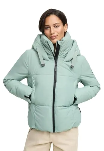 MARIKOO Damen Winterjacke N086 - SmokeyMint L, gesteppt mit Fleece-Innenfutter - Kuschelige Winterjacke mit Kapuze und weichem Fleece-Innenfutter. Ideal gegen Kälte und Wind, mit praktischen Taschen und bequemen elastischen Saum für optimalen Tragekomfort.