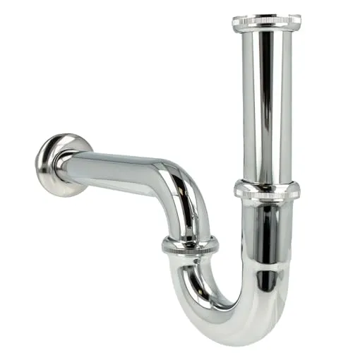 tecuro PROFI Röhrengeruchsverschluss Siphon für Waschbecken, extra lang - Messing verchromt