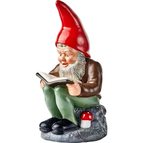 Heissner Original Gartenzwerg Wilhelm, Bücherwurm - Gartenzwerg aus echter Keramik, liebevoll handbemalt und ein charmantes Deko-Element für Ihren Garten.