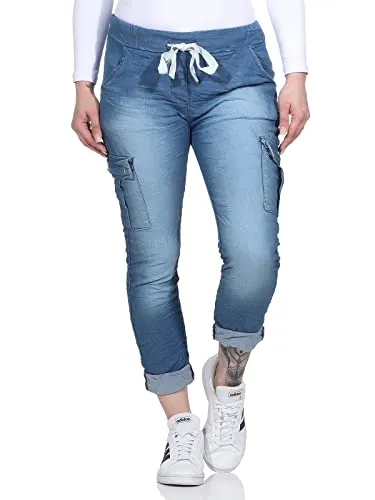 CLEO STYLE Damen Jogginghose Jeans 21094 - Mittelblau - Bequeme Jogginghose aus 75% Baumwolle, ideal für Freizeit und Sport, erhältlich in den Größen 36-40.