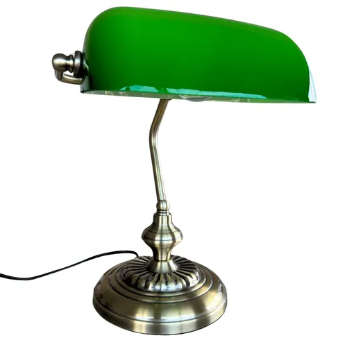 Rabalux Bank 4 Bankierslampe mit grünem Schirm - Elegante Banker-Lampe mit antikem Goldfinish und grünem Schirm, ideal für stilvolle Beleuchtung in Ihrem Büro oder Wohnzimmer.