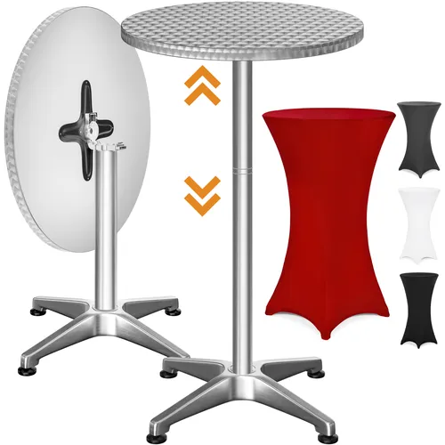DeubaXXL DE Stehtisch Silber 115x60cm + Husse Rot Ø60cm