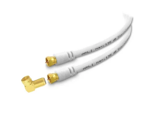 ARLI TV-Kabel, F-Stecker, F Winkeladapter (100 cm), 1m TV Winkel Anschlusskabel TV HD Satkabel vergoldet 135 dB Sat Kabel
