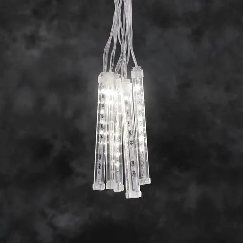 LED Leuchtstäbe Lichtervorhang 60er Schneefalleffekt - Außendekoration mit 3m beleuchteter Länge und einzigartigem Schneefalleffekt. Ideal für festliche Akzente im Außenbereich, spritzwassergeschützt (IP44) und inklusive 5m Zuleitung.