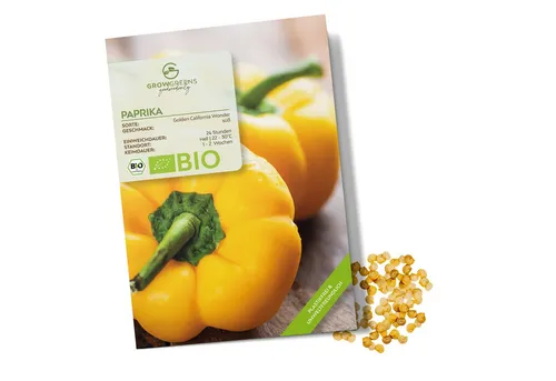Growgreens Gemüsesamen BIO Paprika Samen (Golden California Wonder) - Gelbe Paprika (10 Korn), Paprika