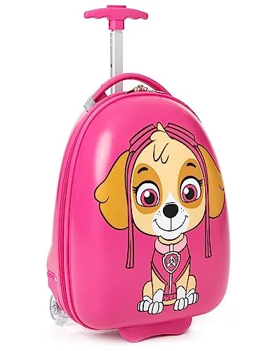 PAW PATROL Skye Koffer Kinder | Mädchen Rosa Kabine Kleiner Hart Cover Urlaub Carry On Trolley mit ausziehbarem Griff | Helikopter Rettungs Welpe animierter Charakter