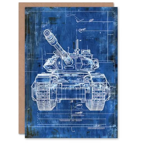 Artery8 Tank Blueprint Drawing Detailed Military Vehicle Greeting Birthday Card Him Her All Blank