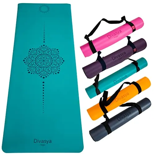 DIVASYA Premium Yogamatte rutschfest 185x68cm - Rutschfeste Yogamatte aus Naturkautschuk mit dämpfender 4,5mm Dicke für komfortable Übungen. Ideal für alle Yoga-Stile, inklusive Vinyasa und Ashtanga. Hochwertige Materialien sorgen für Langlebigkeit und Stabilität.