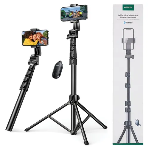UGREEN Handy Stativ 170cm - Stabil und Tragbar mit Bluetooth Fernbedienung - Handy-Stative für iPhone, Galaxy & GoPro, höhenverstellbar von 48 cm bis 170 cm, ideal für Live-Streaming und Fotografie, mit stabiler Basis und drahtloser Fernbedienung für mehr Flexibilität.
