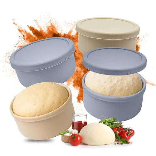 Pizzaballenbox - Pizzateigbehälter mit Deckel Set - Praktische Frischhaltedosen für Pizzateig, 4er Set aus flexiblem Silikon, ideal für die Aufbewahrung von Teig und frischen Zutaten.