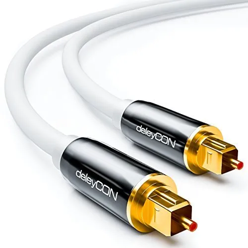 deleyCON 3,0m Optisches Digital Audio Kabel - S/PDIF - 2x Toslink Stecker - LWL Lichtwellenleiter Kabel Metallstecker 5mm Flexibel - Weiß