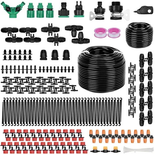 Belle Vous 340-teiliges Bewässerungssystem - Automatische Gartenbewässerung - Tröpfchenbewässerungsbausätze für präzise und automatisierte Bewässerung, ideal für Garten, Rasen und Gewächshaus. Wetterfeste, UV-beständige Schläuche und individuelle Tropfdüseneinstellungen sorgen für optimale Pflanzenpflege.