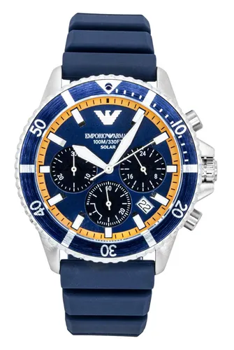 Emporio Armani Chronograph AR11696 - Solar Herrenuhr mit Silikonarmband - Chronographen mit Solar-Antrieb, leuchtenden Zeigern und bis 10 bar wasserdicht. Ideal für stilbewusste Herren, die Funktionalität und Eleganz schätzen.
