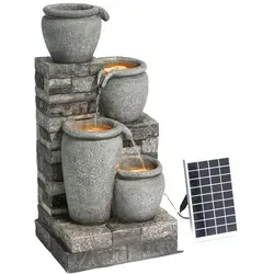 Teamson Home Solar-Gartenbrunnen, Grau, Kunststoff - Gartenbrunnen mit 4-stufigem Wasserspiel und LED-Beleuchtung für stimmungsvolles Ambiente. Ideal für entspannende Oasen im Garten oder auf der Terrasse.