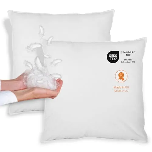 sleepling 2er Set Daunenkissen Federkissen 50x50 cm, Kopfkissen, 100% Daunen & Federn, Kissen 50 x 50 cm, Bezug 100% Baumwolle, waschbar, Made in EU, Oeko-Tex