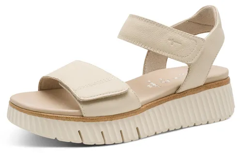 Produktbild Tamaris Comfort Damen Sandalen flach aus Leder Plateau, Beige (Ivory)
