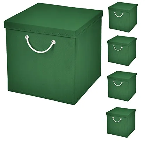 CM3 Faltbox 5er Set Dunkelgrün 30 x 30 x 30 cm mit Deckel - Praktisches 5er Set Faltboxen in Dunkelgrün, ideal zur Aufbewahrung von Spielzeug, Kleidung und mehr. Robust und platzsparend, mit abnehmbarem Deckel und bequemen Tragegriffen für einfaches Transportieren.