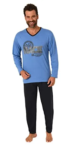 Lässiger Herren Pyjama Langarm Schlafanzug in toller Optik - 212 101 10 901, Farbe:blau, Größe:58