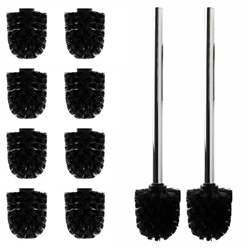 Daloual - 10 x Ersatz WC-Bürstenkopf Schwarz Ø ca. 8 cm + 2 x Edelstahl-Griff 41,5 cm - Toiletten-Bürste - Klo-Bürste - WC-Besen - austauschbar - modernes Design - hochwertig - langlebig