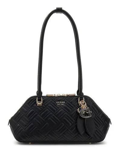 GUESS Sally Shoulder Satchel Schultertasche Schwarz - Moderne Schultertasche für Damen im geometrischen Design. Ideal für Freizeit und Partys, aus robustem Material gefertigt und mit praktischem Reißverschluss ausgestattet.