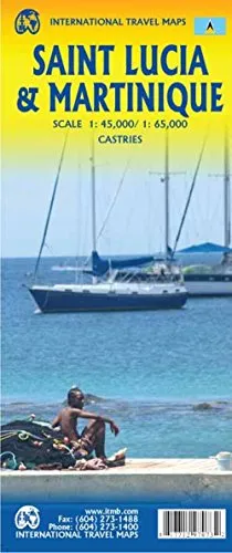 Touristische Karte Saint Lucia: doppelseitig Saint Lucia 45T., Plan Castries Martinique 65T., Plan Fort-de-France