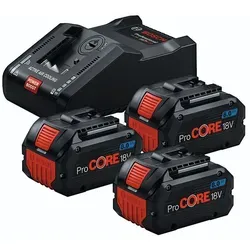 Bosch Starter-Set 3x 8,0 Ah ProCORE Akku mit Schnellladegerät - Sonstige, leistungsstarke 8 Ah Lithium-Ionen Akkus mit 3 Jahren Herstellergarantie für zuverlässige Energieversorgung und schnelle Ladezeiten.
