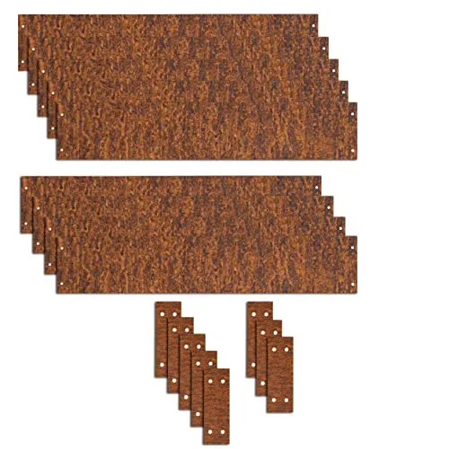 ESTEXO Beetumrandung Rasenkante Edel-Rost 9x Beeteinfassung mit Verbinder - Biegsame Rasenkante aus witterungsbeständigem Cortenstahl, ideal für individuelle Beeteinfassungen. Die rostfarbene Optik fügt sich harmonisch in jede Gartenlandschaft ein und sorgt für Stabilität.