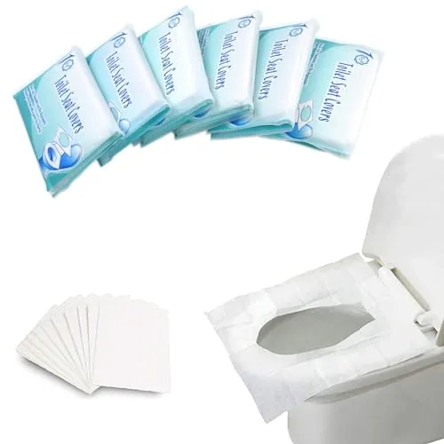 MAIYADUO 60 Stück Einweg Toilettensitzbezug, Spülbare Toilette Auflage Toilettensitzbezüge Toilettenschutz Toilettenauflage WC Sitzauflage für Unterwegs öffentlichen Toiletten(42x35)