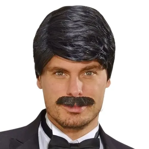 W WIDMANN MILANO Party Fashion L9194 - Dream Hair Perücke Playboy, schwarz, mit Schnurrbart, hohe Qualität, Karneval, Mottoparty