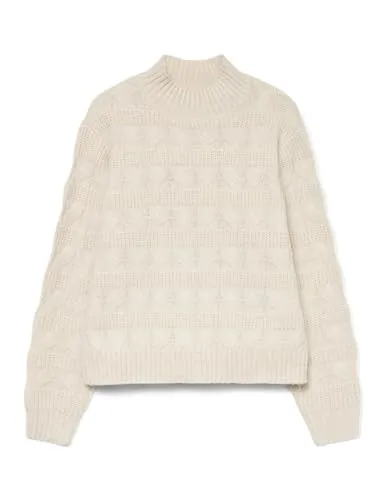 VERO MODA Damen Vmvirgo Ls Highneck Pullover Bf, Birch, S