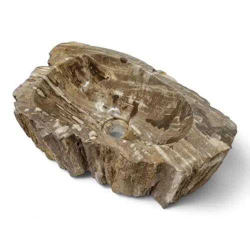 Waschbecken Versteinertes Holz 45x28cm – Elegantes Aufsatzwaschbecken für Ihr Badezimmer - Hochwertiges Aufsatzwaschbecken aus versteinertem Holz, 45x28cm, für einen rustikalen Look. Ideal für Badezimmer und Gäste-WC, mit polierter Oberfläche und einzigartiger Form.