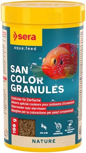 San Color Granules 250 ml | Farbfutter für in der mittleren wasserzone fressende zierfische | mit 4% Krill und astaxanthinreichen haematococcus-algen | fördert die farbentwicklung