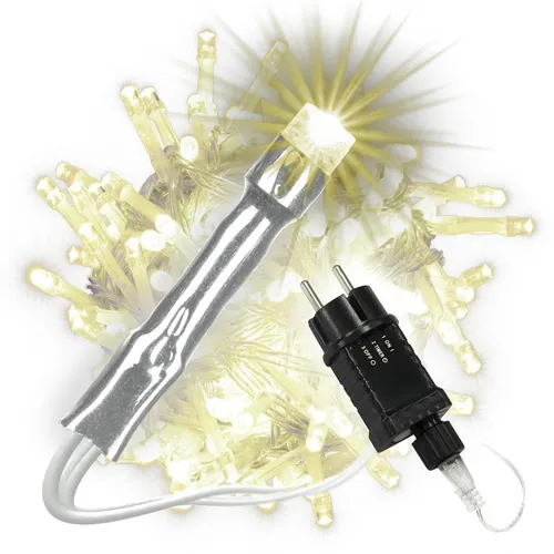 Lichterkette 200 LED warm-weiß transparentes Kabel Trafo Timer Aussen Xmas-Deko