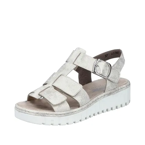 Rieker Plateausandale - Bequeme Riemchensandale in Beige - Wanderschuhe, ideal für den Sommer mit gepolsterter Innensohle und praktischem Klettverschluss für perfekten Halt.