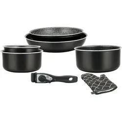 Herzberg HG-8053: 7-teiliges Marmorbeschichtetes Kochgeschirrset mit Abnehmbarem Griff