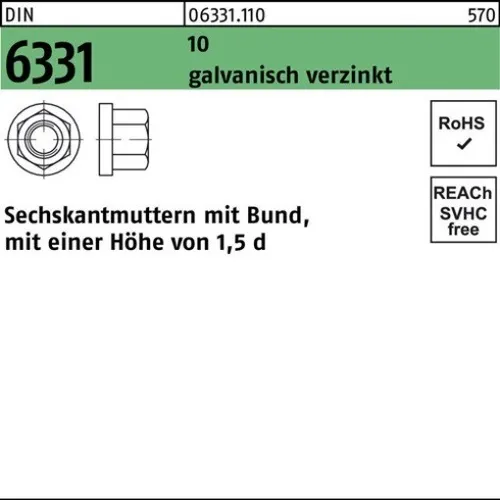 50er PACK(Stk) 006331101000080000 Sechskantmutter DIN 6331 m.Bund M 8 SW 13 10