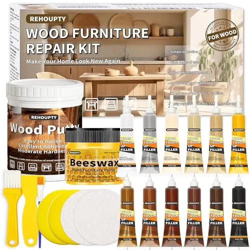 Holz Kratzer Ausbessern Reparatur Set, Alles-in-Einem Laminat Reparaturset Enthält Holzkitt & 12 Farben Holzspachtelmasse und Holzwachs, Möbel Reparatur Set von Kratzer, Risse, Löcher, Verfärbungen