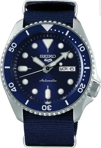 SEIKO 5 Automatik Tag+Datum Glasboden Natoband 42mm Blau Herrenuhr SRPD51K2