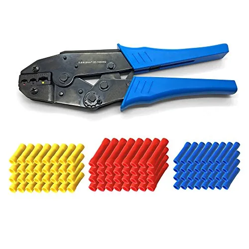 ARLI Crimpzange + Stoßverbinder 40x Rot 50x Blau 10x Gelb Elektrische Steckverbinder Stoß Stoss Verbinder Quetschverbinder Stoss verbinder Zange Set kfz Auto Steckverbinder Rundverbinder Kabelschuhe