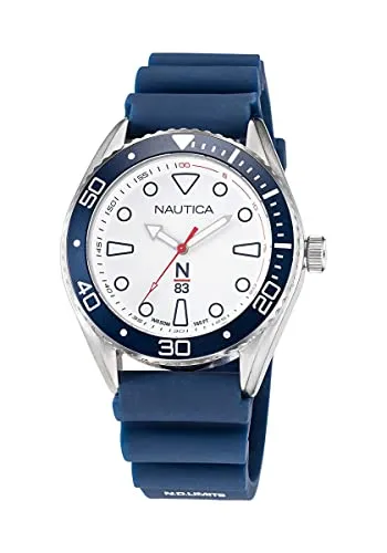 Nautica Men's Stainless Steel Quartz Watch mit Silikonband - Armbanduhren für Herren mit 44 mm Edelstahlgehäuse, rotem Sekundenzeiger und wasserdicht bis 50 m – ideal für den aktiven Lebensstil.