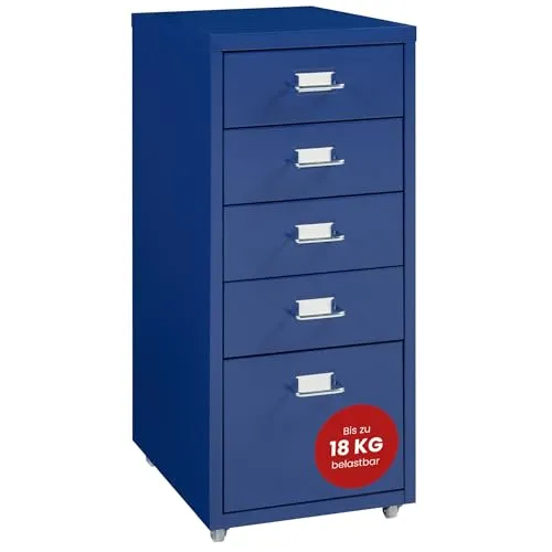 en.casa Rollcontainer »Kökar« mit 5 Schubladen - Rollcontainer in Blau mit 5 praktischen Schubladen, ideal für organisierten Stauraum im Büro oder Home Office. Mit Rollen für einfache Mobilität.