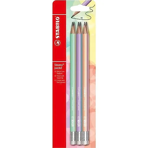 STABILO - Bleistift mit Radierer - Swano Pastel - 6er Pack - mit 6 verschiedenen Farben - Härtegrad HB