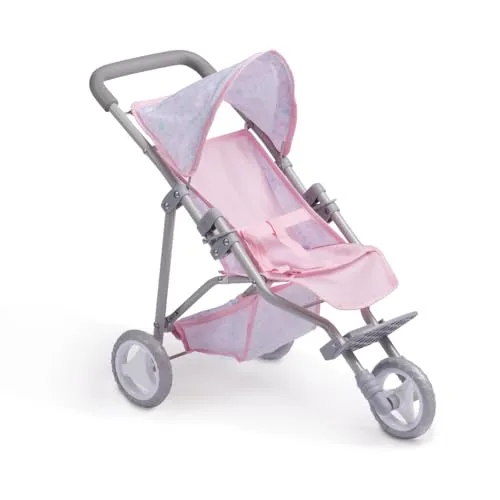 JC Toys Faltbarer Kinderwagen mit 3 Rädern, für Puppen bis 45 cm, Korb und Verdeck, ideal zum Spielen und Spazieren, Rosa mit Blumendekoration, entworfen von Berenguer, ab 3 Jahren